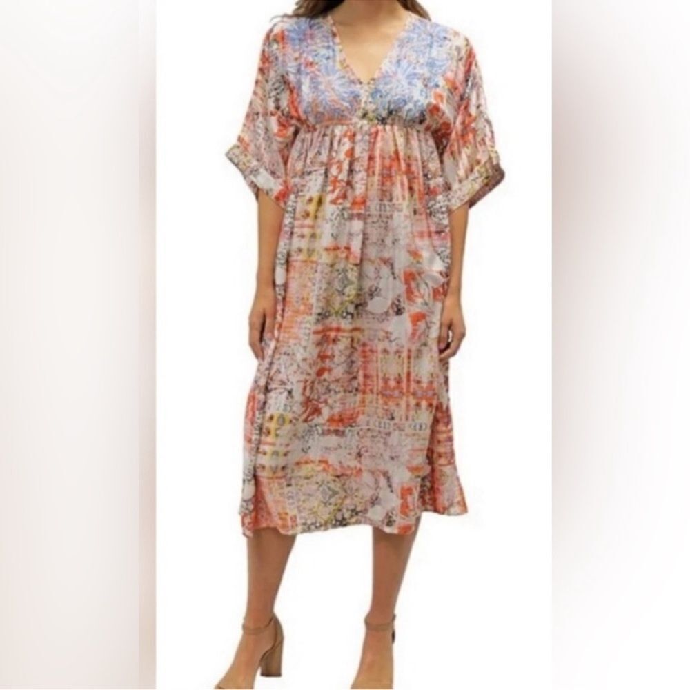 Karyn Seo Carmen Boho Embroidered Printed Silk Blend Dress Size L
